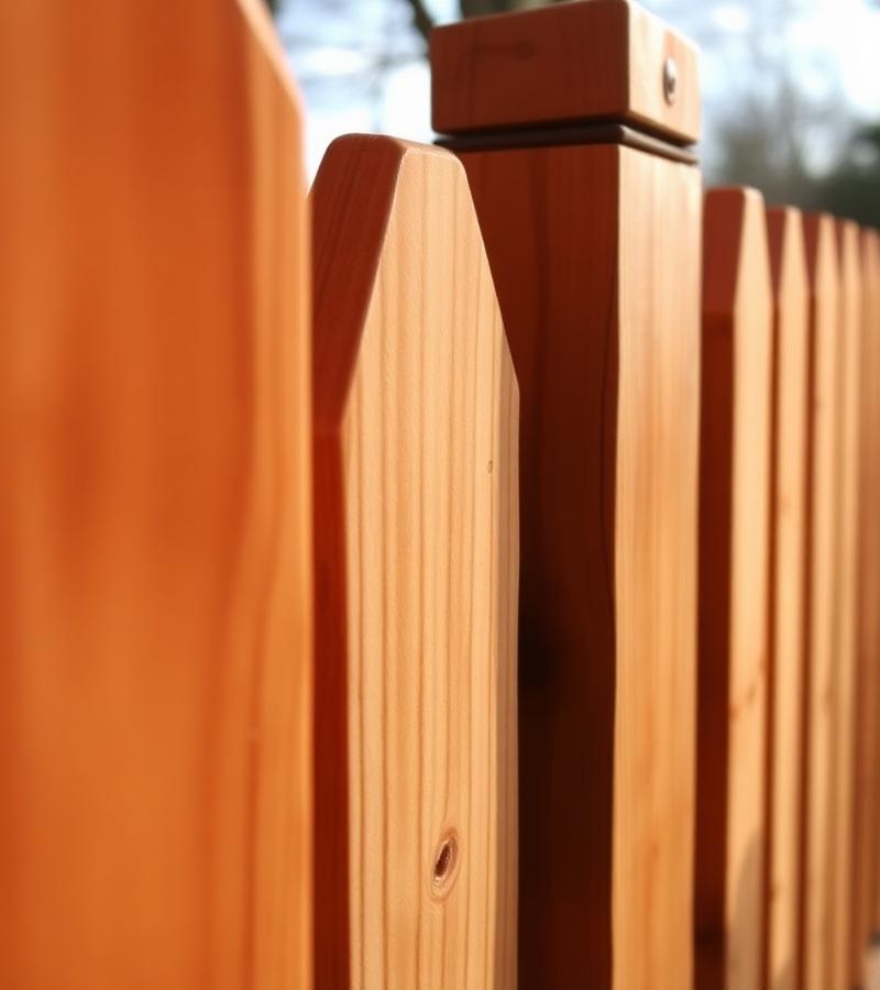 Close-up of cedar fence pickets and a post cap